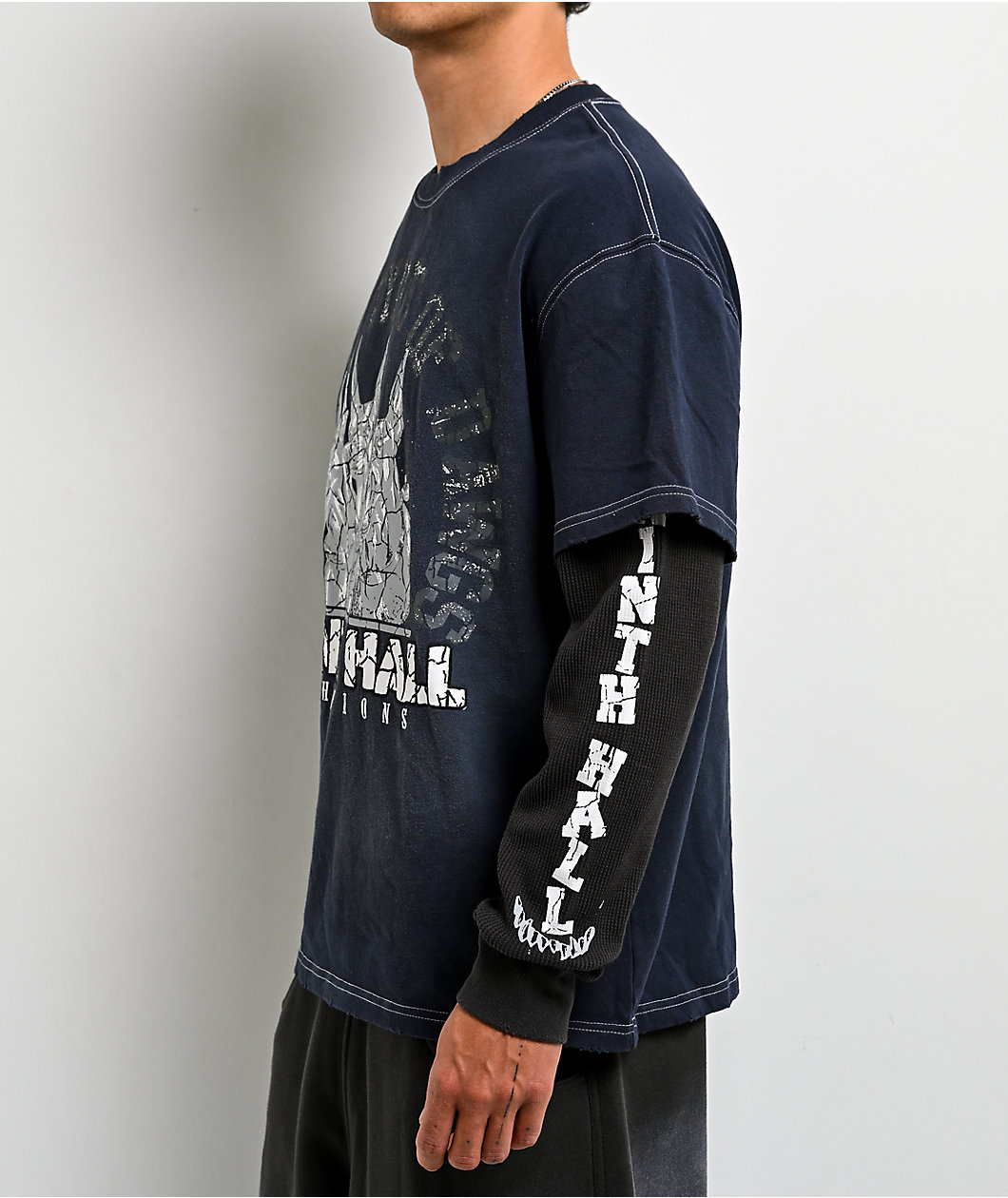Ninth Hall Champions Navy & Black Wash 2fer Long Sleeve T-Shirt