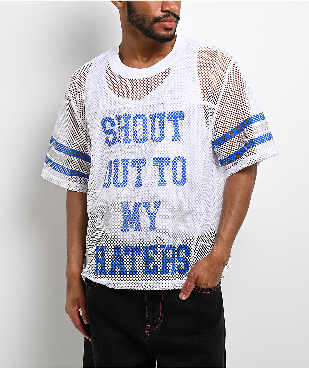 Ninth Hall Chat White & Blue Mesh Jersey