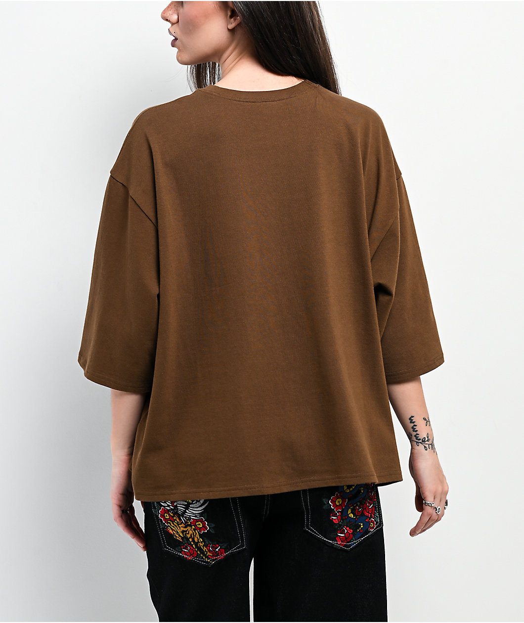 Ninth Hall Ciara Foil Print Brown Oversized Boxy T-Shirt