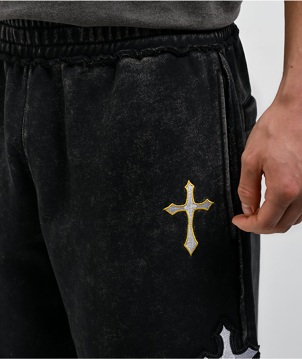 Ninth Hall Crosses Black Wash Baggy Sweatpants