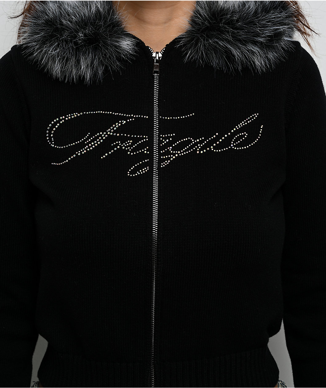 Ninth Hall Crystal Black Zip Sweater