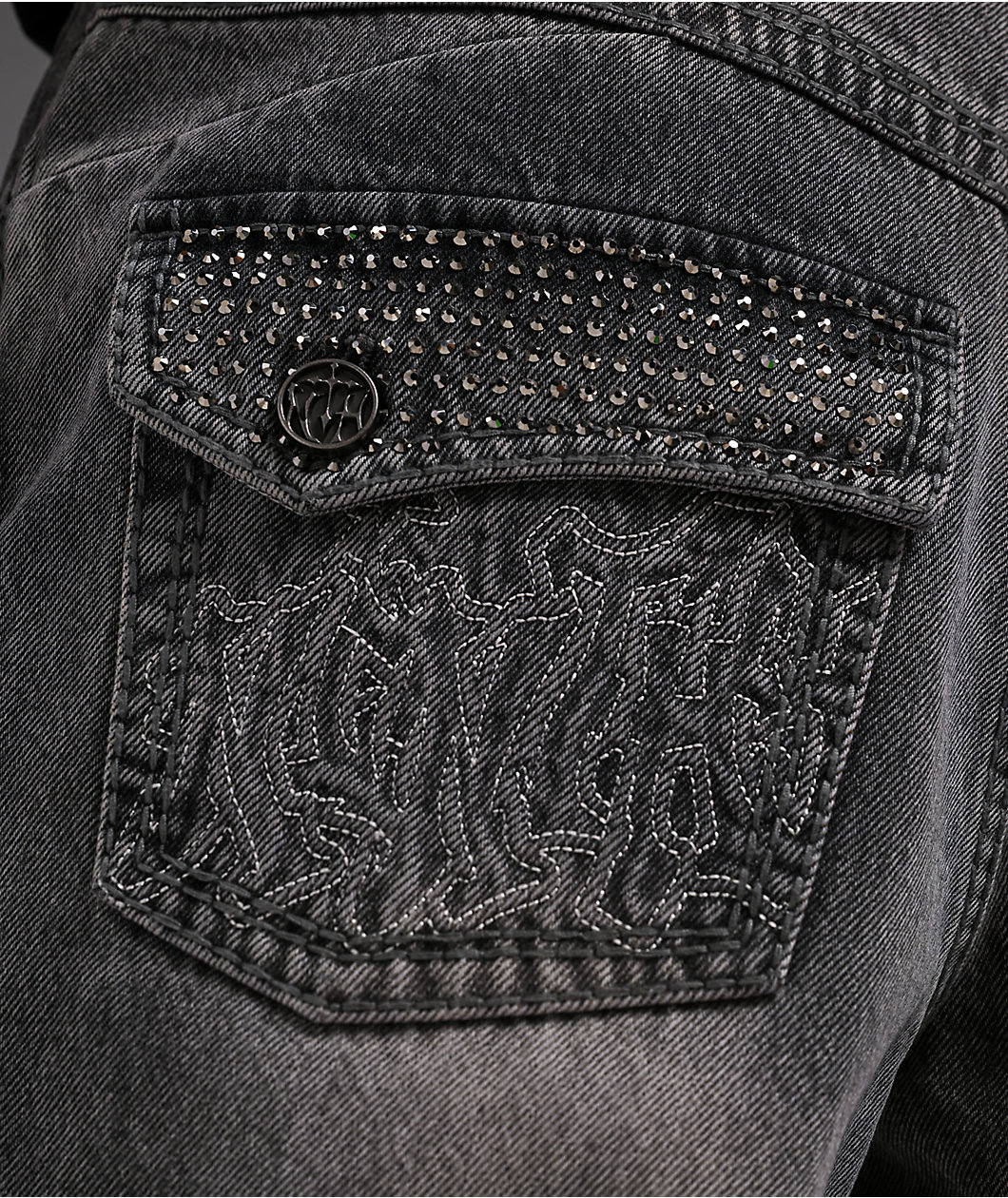 Ninth Hall Defender Crosses Grey Fade Flare Jeans