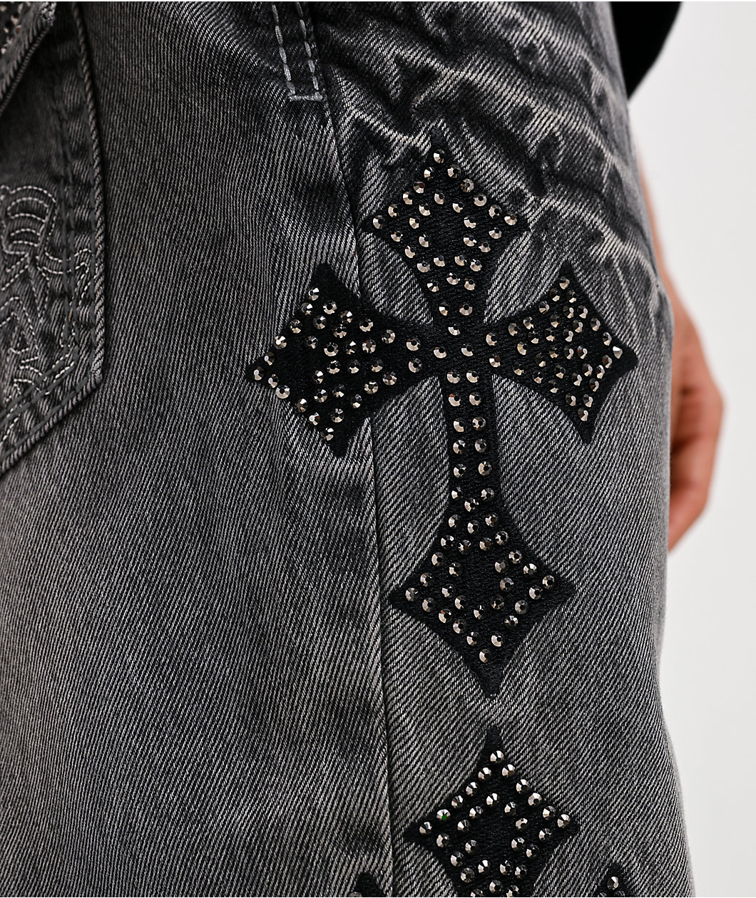 Ninth Hall Defender Crosses Grey Fade Flare Jeans