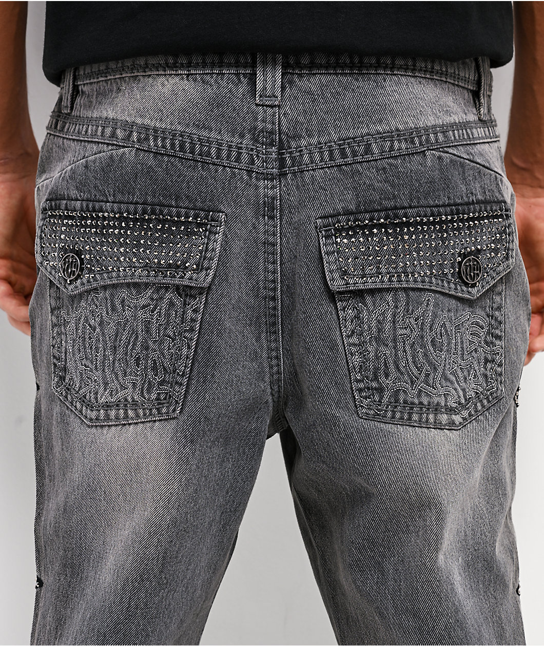 Ninth Hall Defender Crosses Grey Fade Flare Jeans