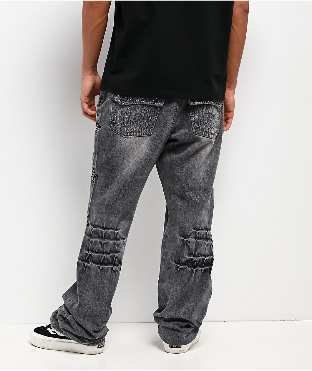 Ninth Hall Defender Crosses Grey Fade Flare Jeans