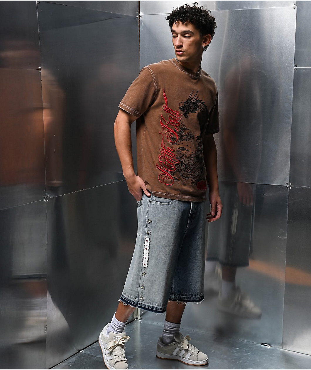 Ninth Hall Detain Light Blue Wash Ultra Loose Fit Shorts