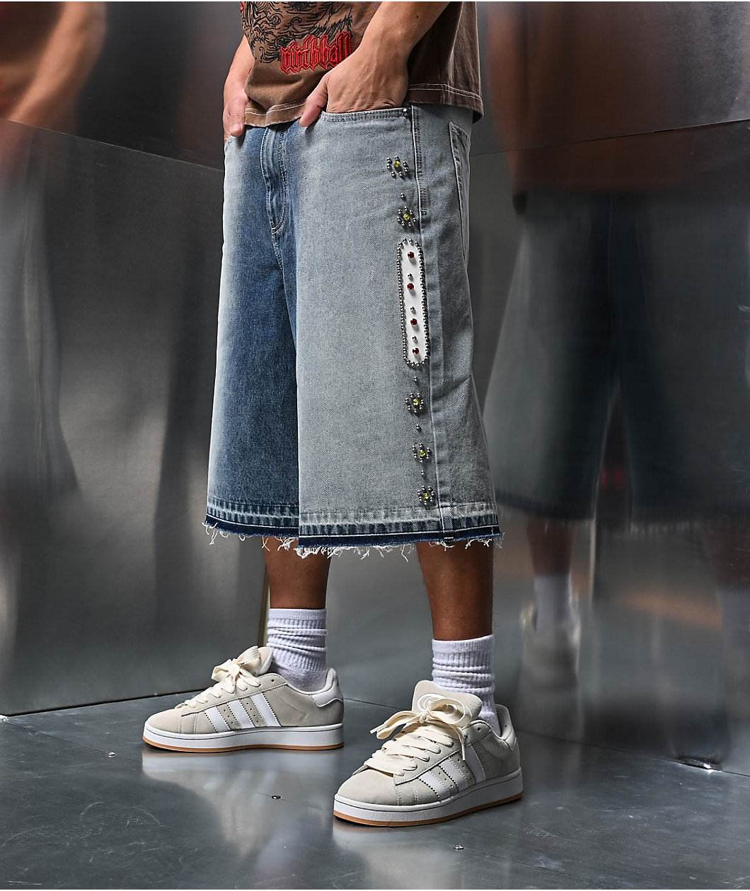 Ninth Hall Detain Light Blue Wash Ultra Loose Fit Shorts