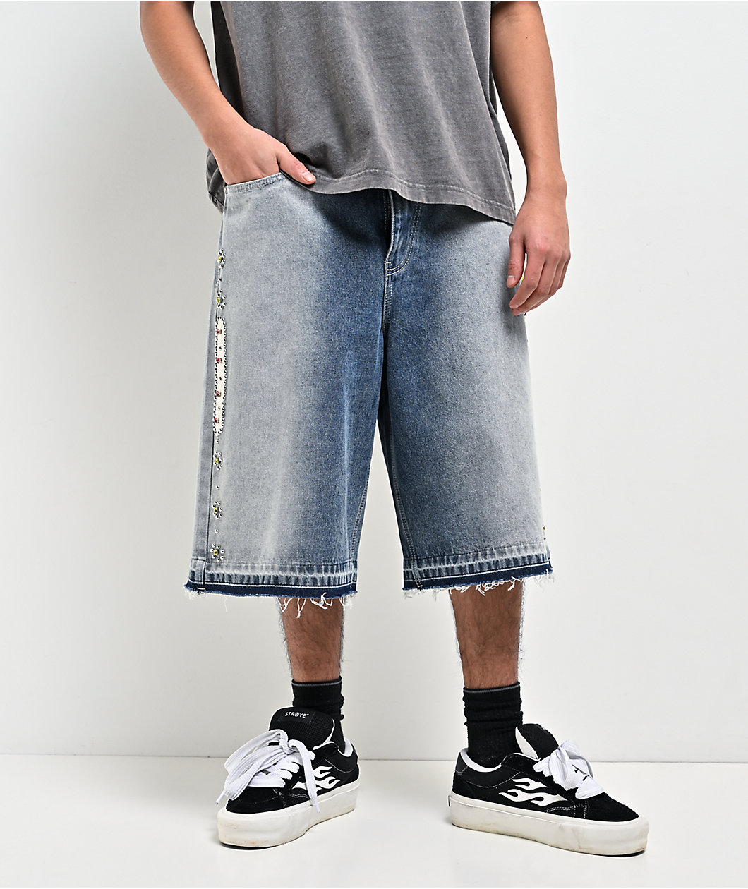 Ninth Hall Detain Light Blue Wash Ultra Loose Fit Shorts