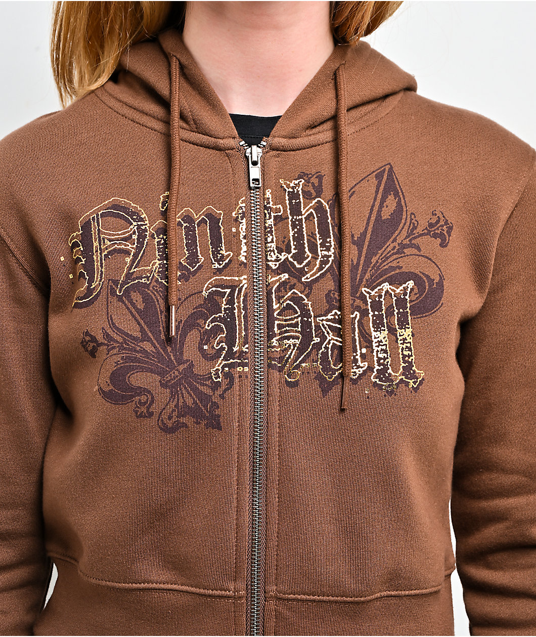 Ninth Hall Divine Conflict Brown Crop Zip Hoodie