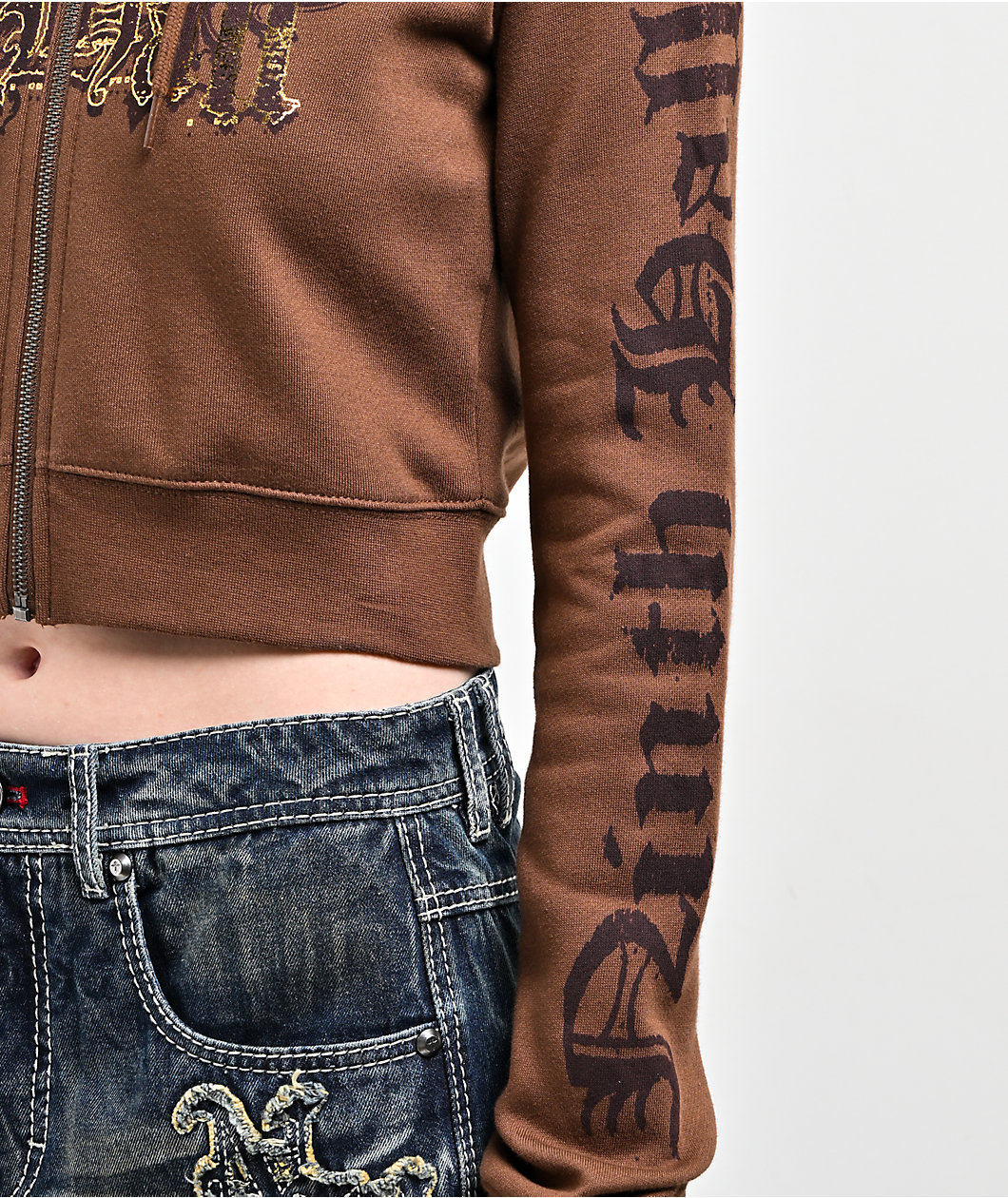 Ninth Hall Divine Conflict Brown Crop Zip Hoodie