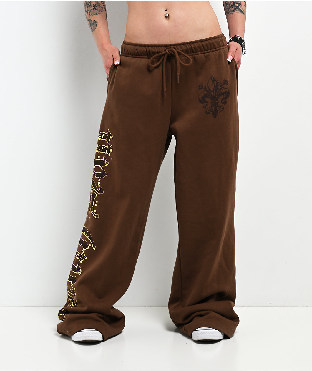 Ninth Hall Divine Conflict Brown Wide Leg Sweatpants