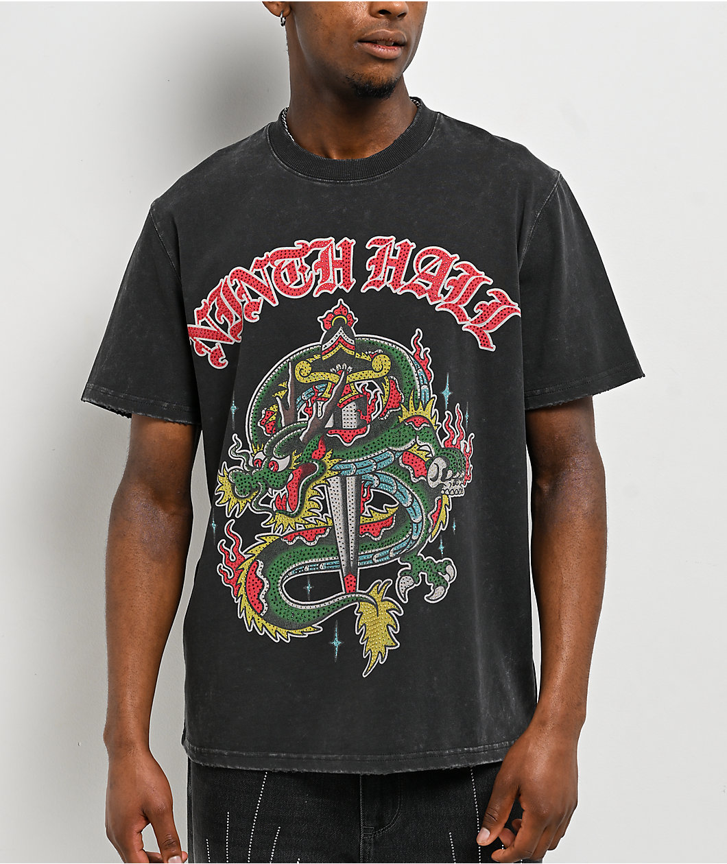Ninth Hall Dragon Fire Charcoal Wash Boxy T-Shirt