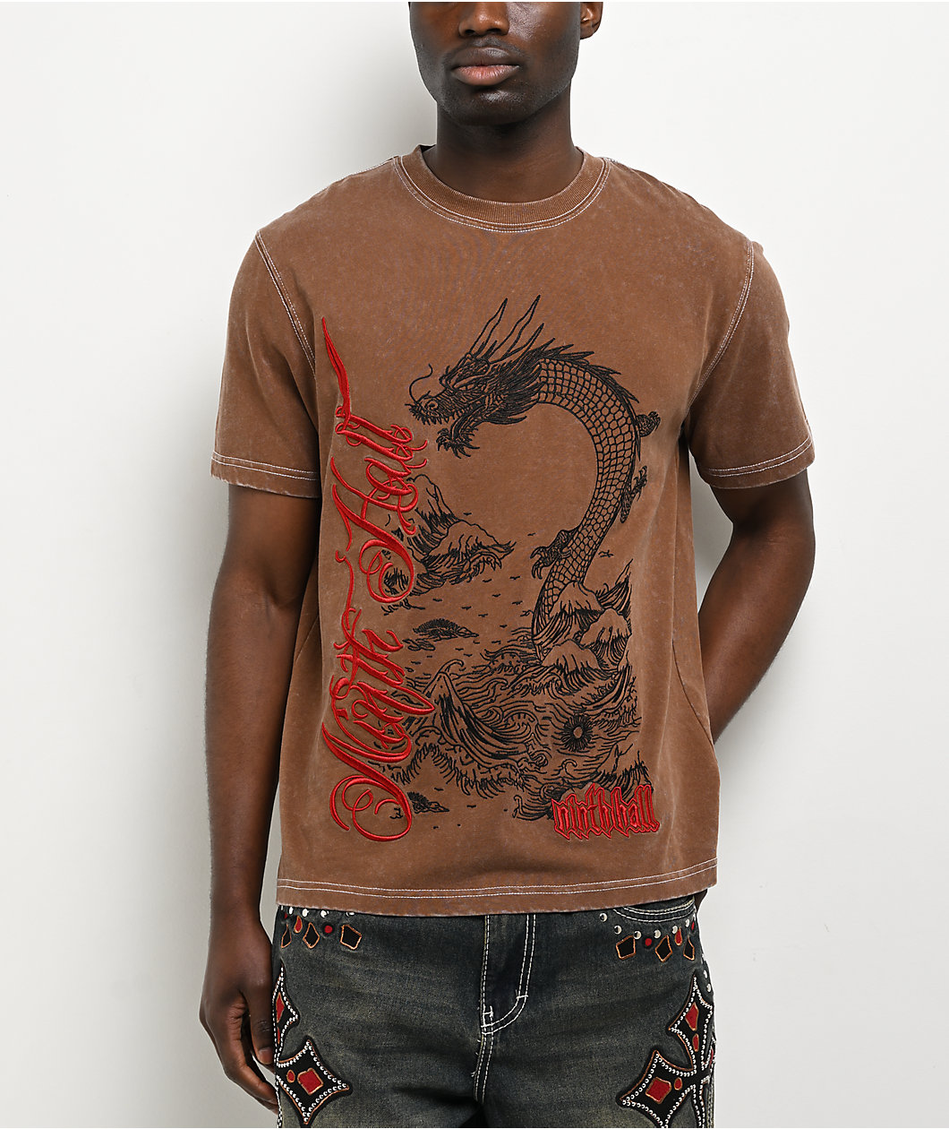 Ninth Hall Dragon Mountain Brown Wash T-Shirt