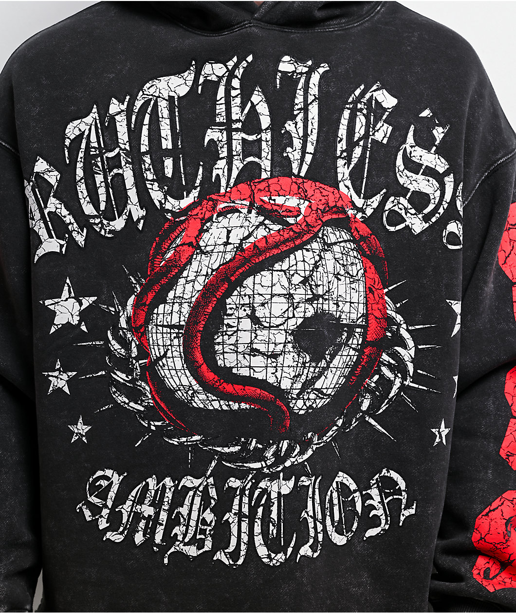 Ninth Hall Ego World Black Wash Distressed Crop Hoodie