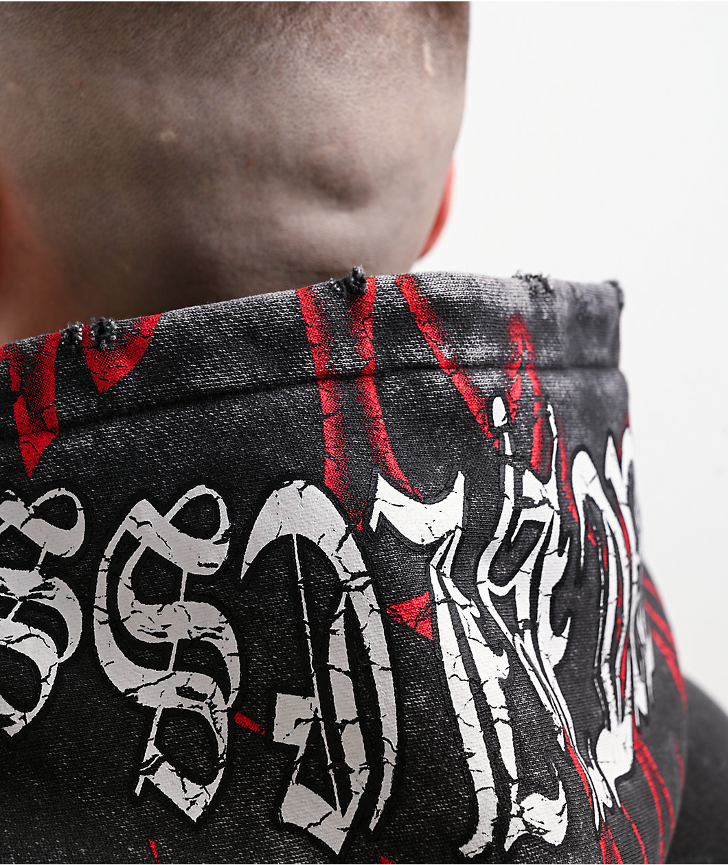 Ninth Hall Ego World Black Wash Distressed Crop Hoodie