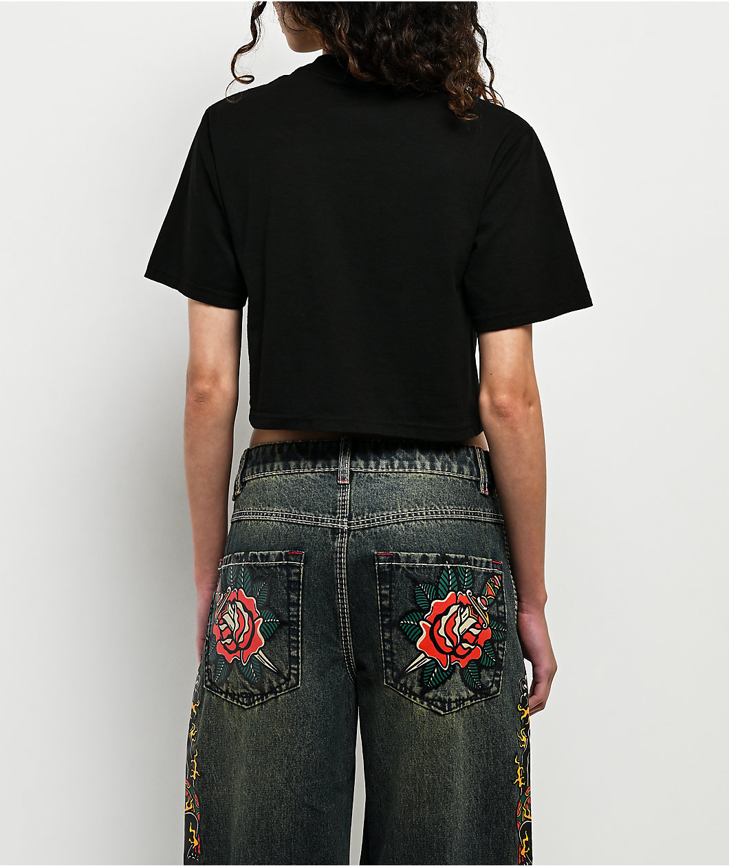 Ninth Hall Faux Cross Black Boxy Crop T-Shirt