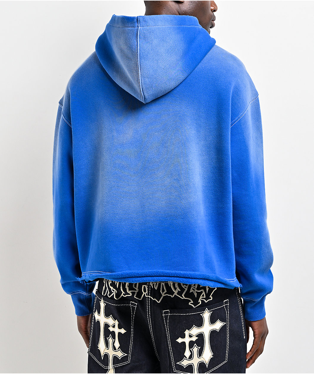 Ninth Hall Fein Blue Wash Crop Hoodie