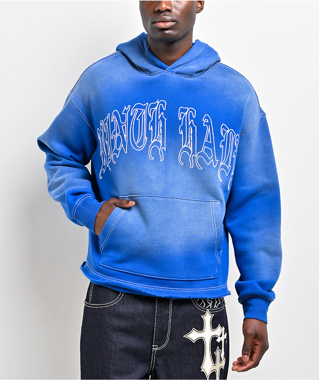 Ninth Hall Fein Blue Wash Crop Hoodie
