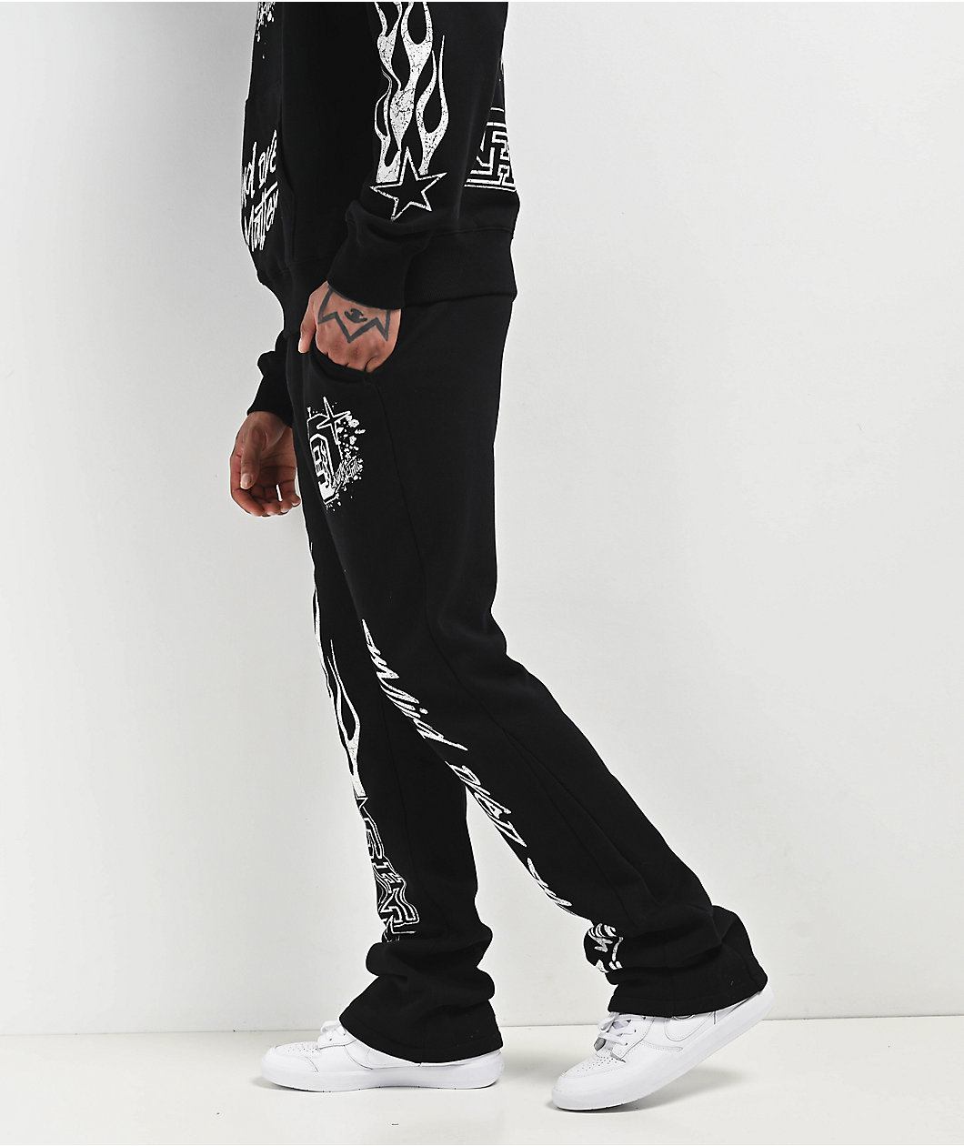 Ninth Hall Flame Black Stacked Flare Sweatpants