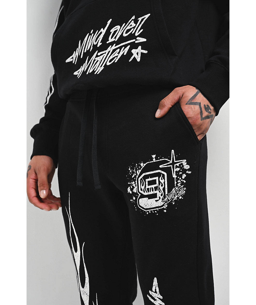 Ninth Hall Flame Black Stacked Flare Sweatpants