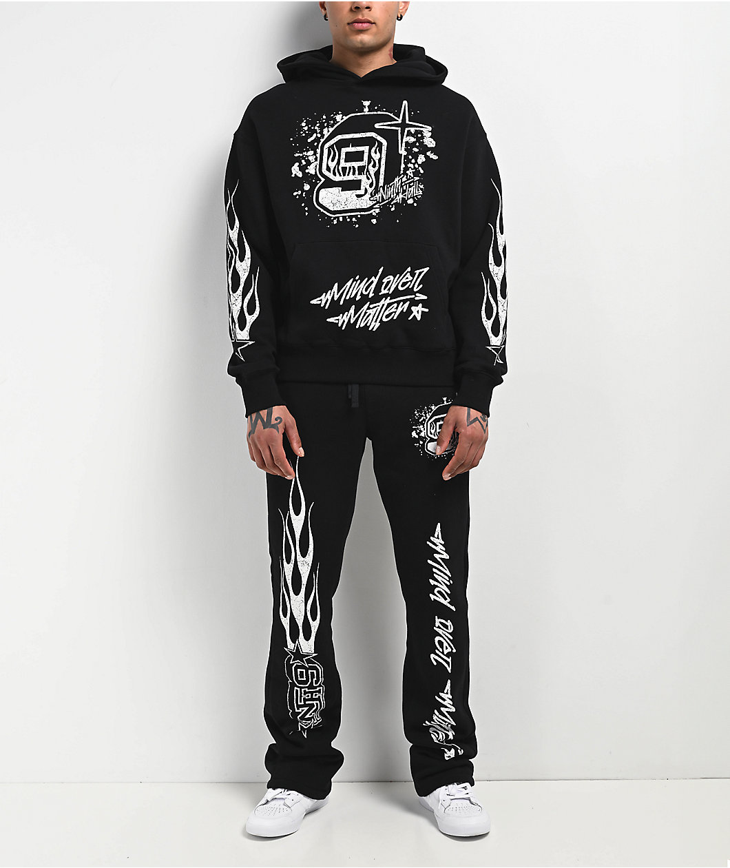 Ninth Hall Flame Black Stacked Flare Sweatpants