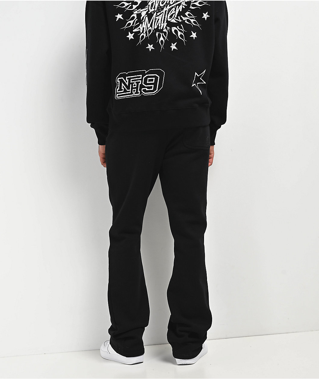 Ninth Hall Flame Black Stacked Flare Sweatpants