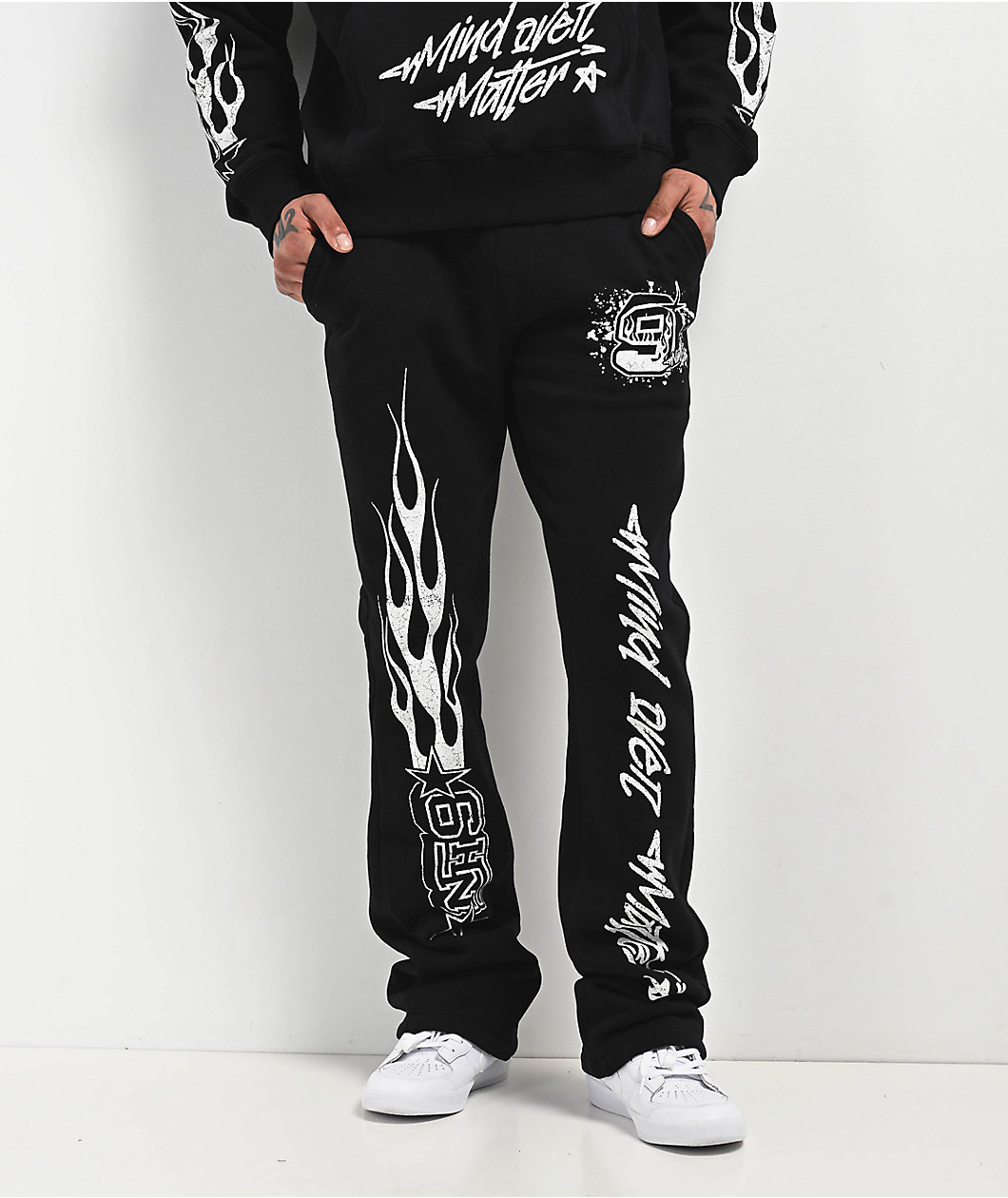 Ninth Hall Flame Black Stacked Flare Sweatpants