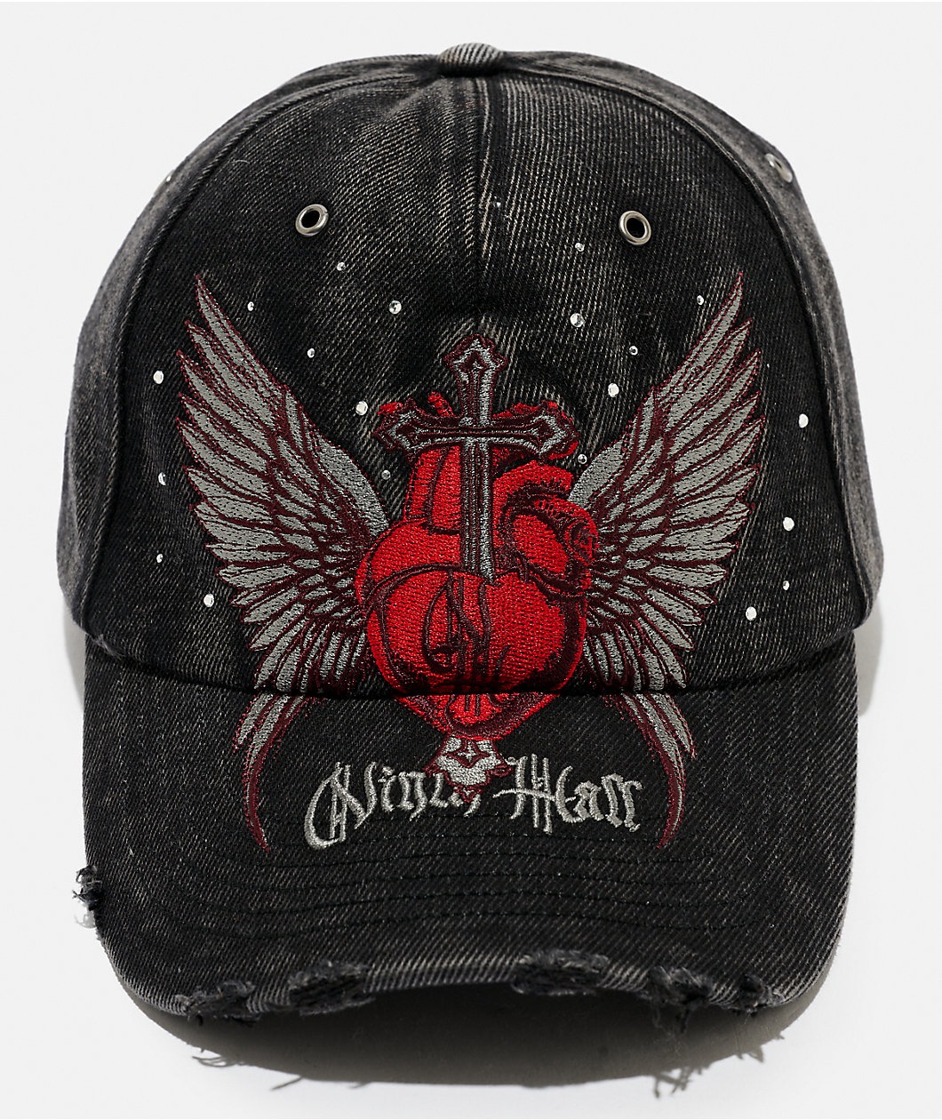 Ninth Hall Fluttering Heart Black Wash Strapback Hat