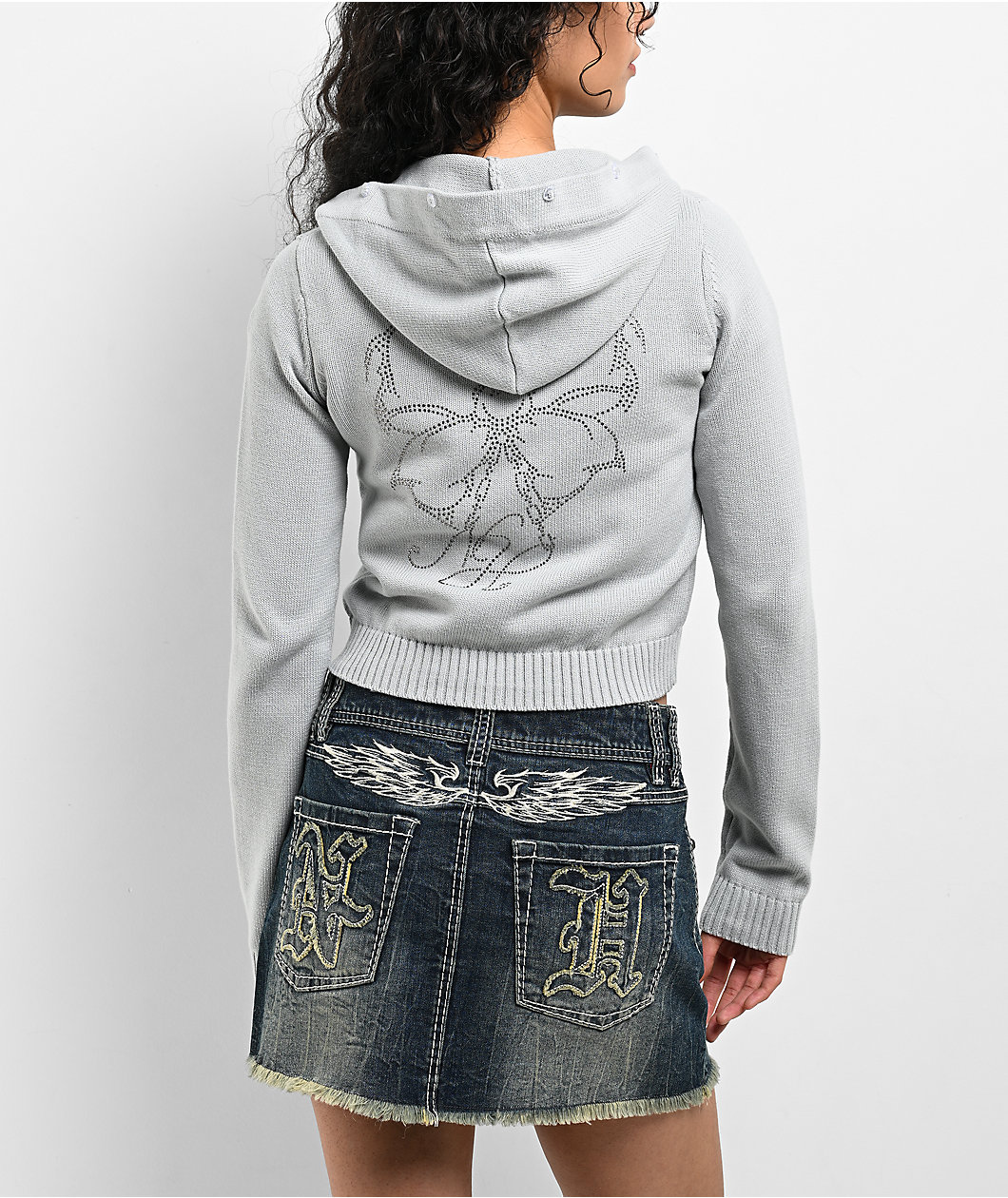 Ninth Hall Fragile Faux Fur Grey Zip Up Hoodie