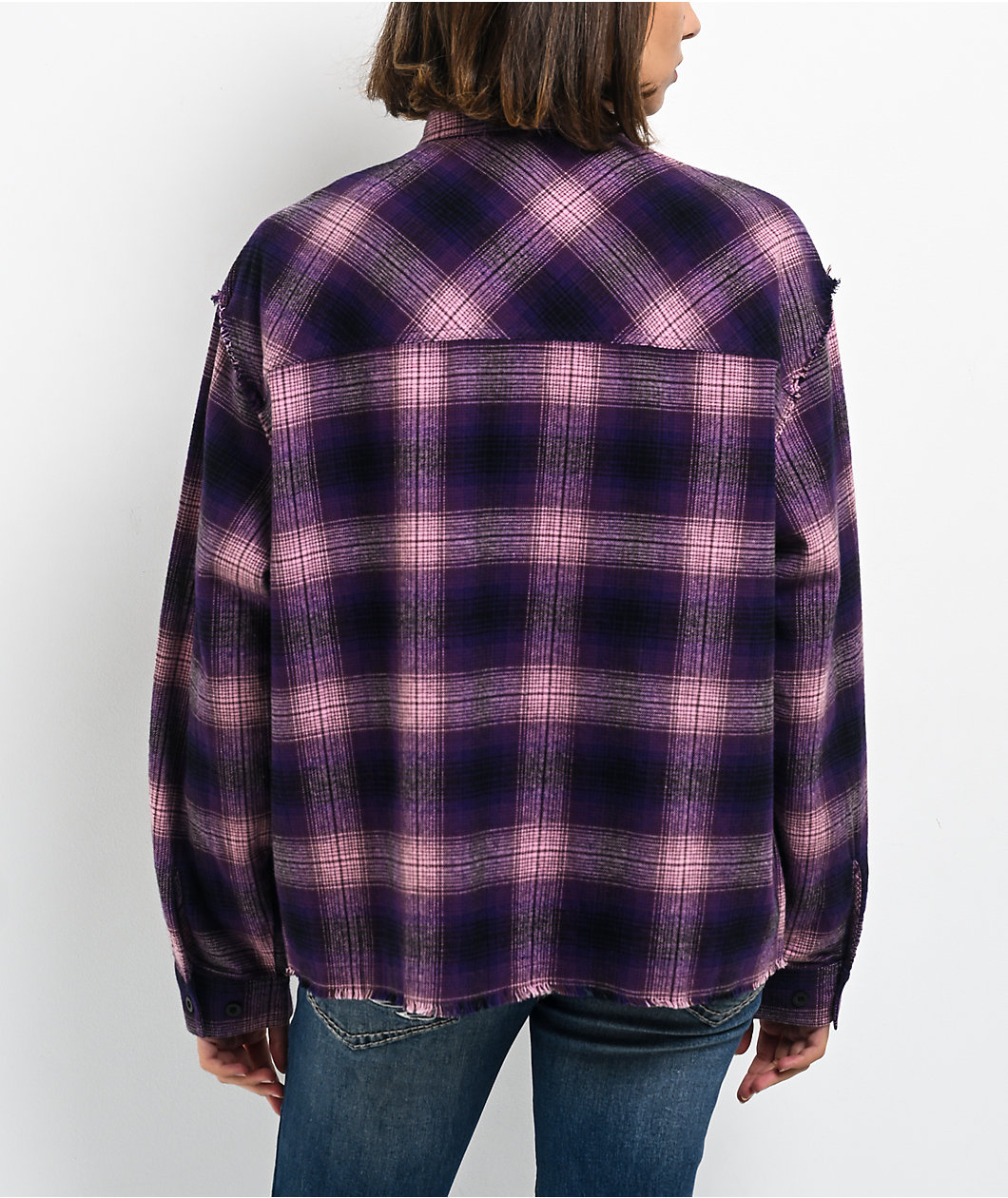 Ninth Hall Freya Rhinestone Pink & Purple Flannel Shirt