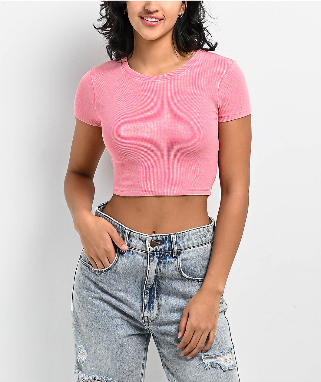 Ninth Hall Fundamental Shawnie Pink Wash Fitted Crop T-Shirt