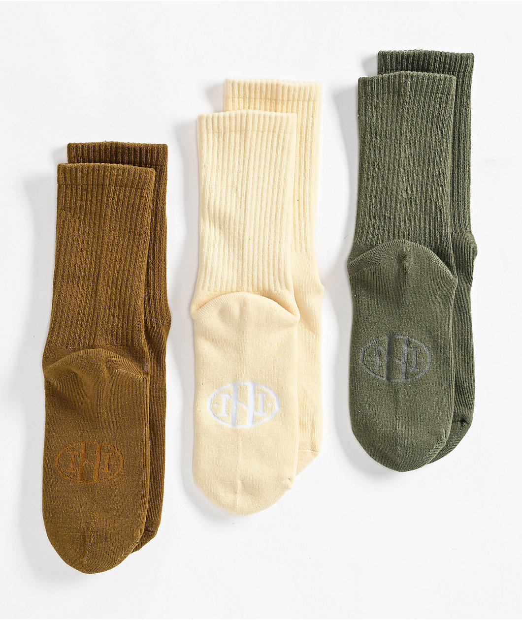 Ninth Hall Fundamentals Beryl Deep Lichen Green, Birch & Butternut 3 Pack Crew Socks