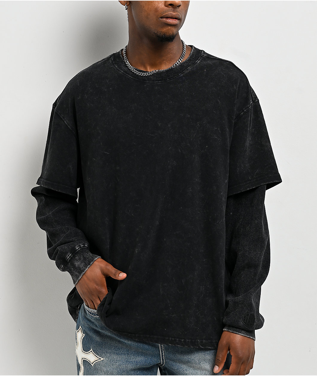 Ninth Hall Fundamentals Black Acid Wash 2fer T-Shirt