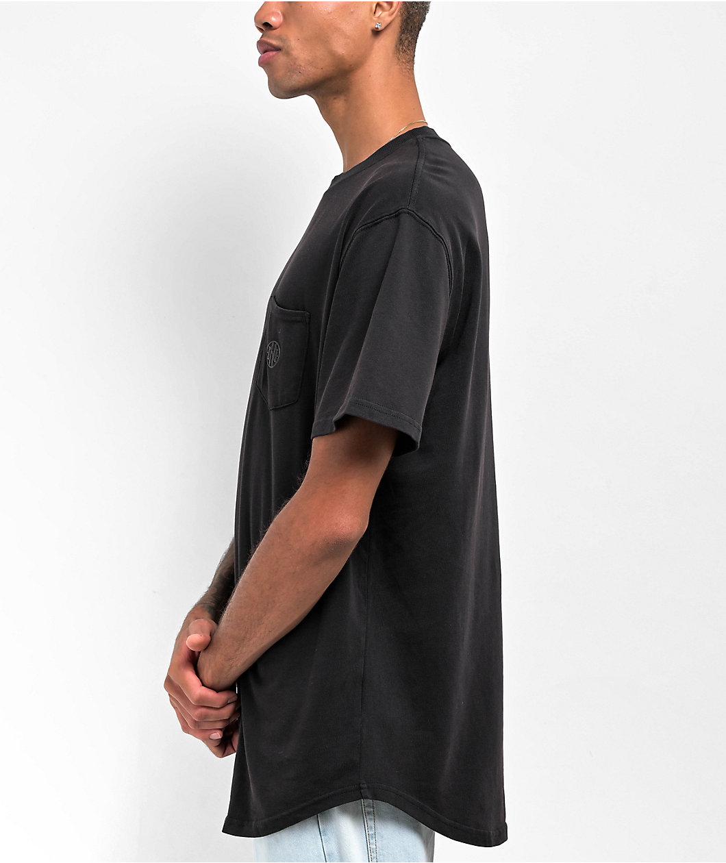 Ninth Hall Fundamentals Black Drop Hem Pocket T-Shirt