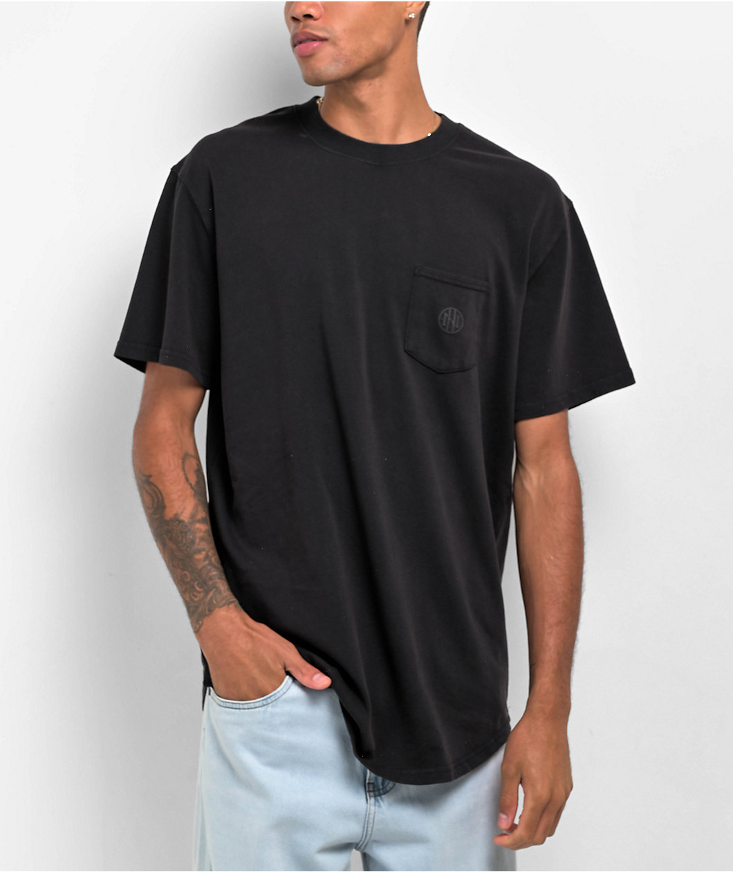 Ninth Hall Fundamentals Black Drop Hem Pocket T-Shirt