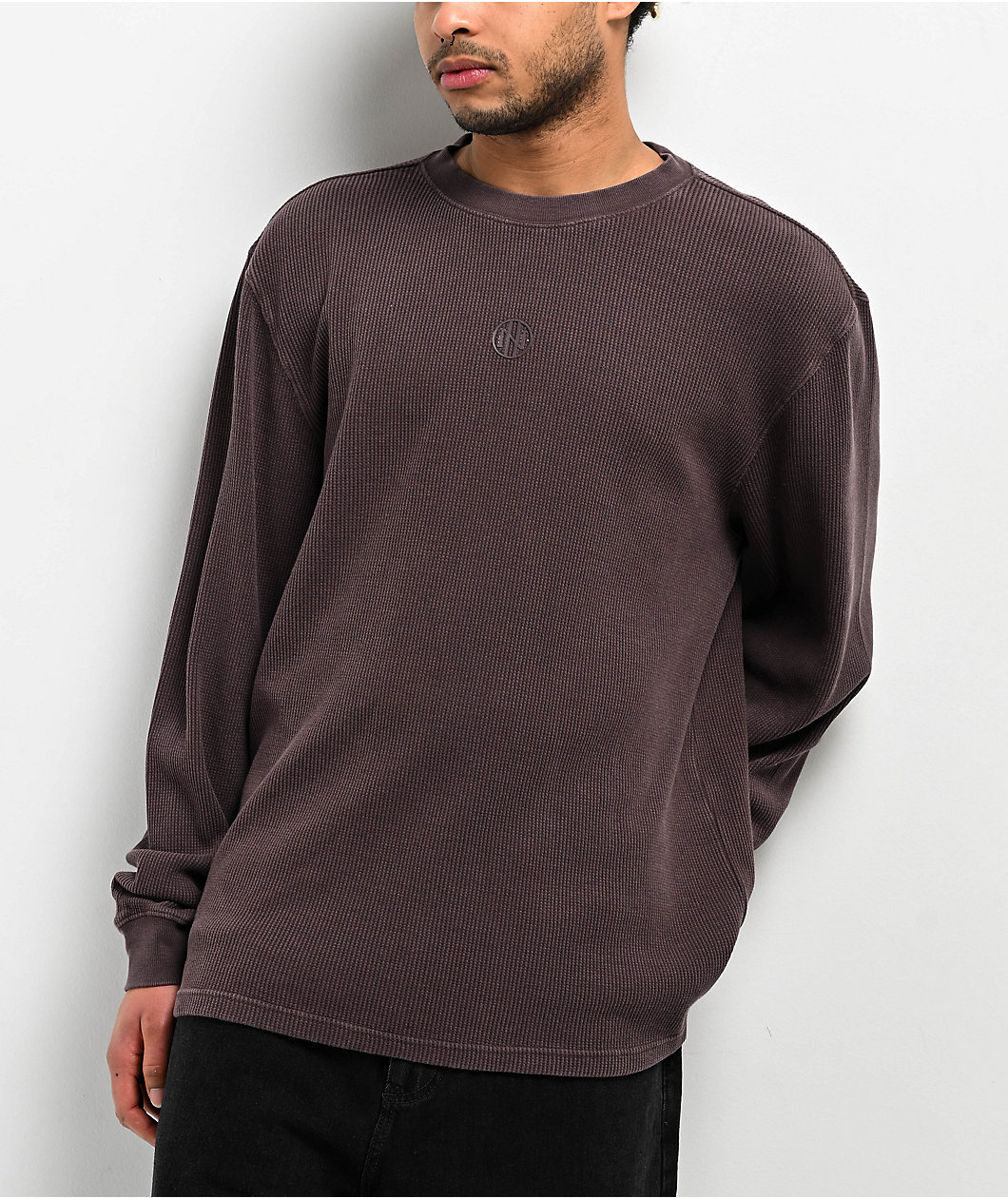 Ninth Hall Fundamentals Brown Boxy Thermal Long Sleeve T-Shirt