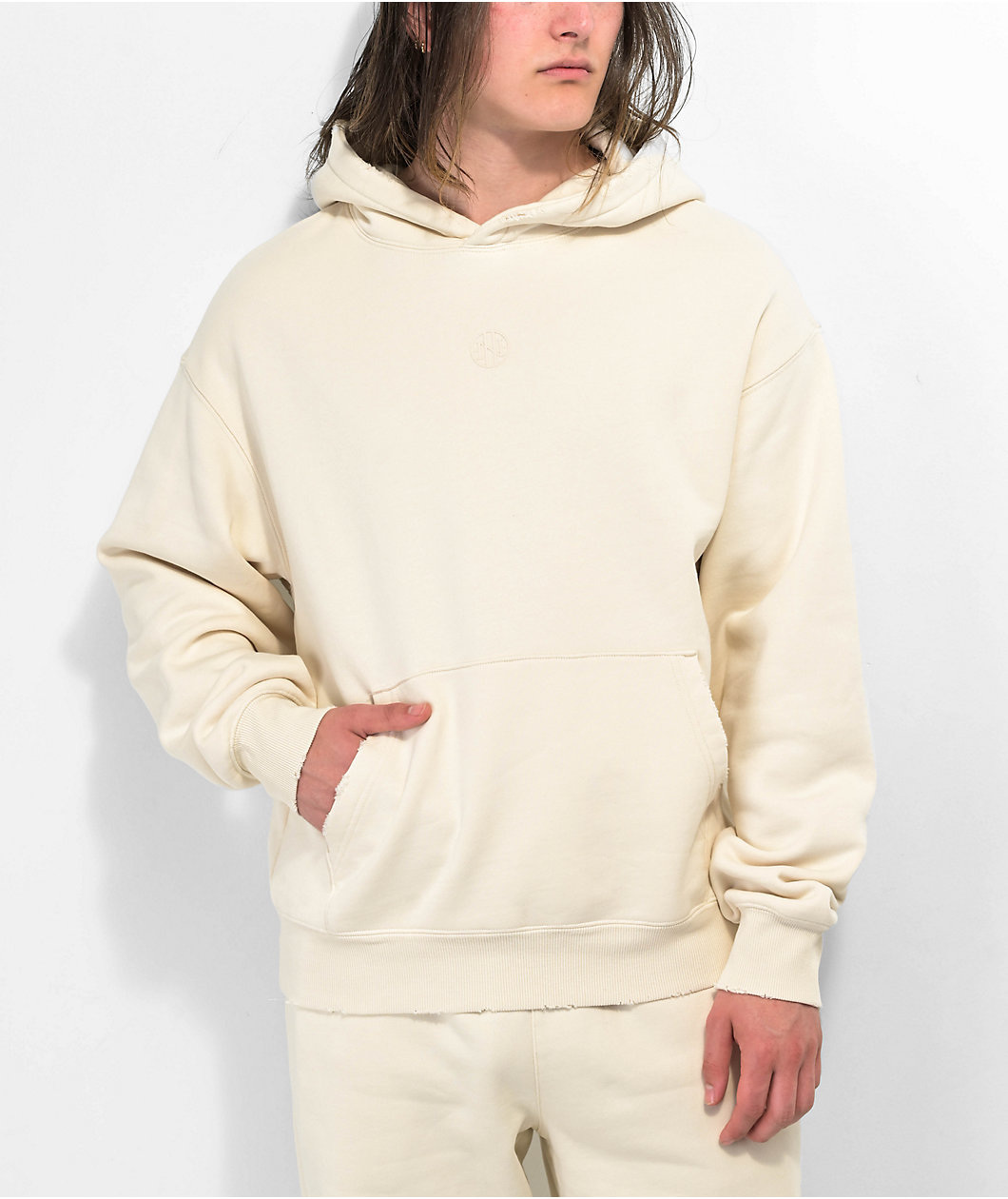 Ninth Hall Fundamentals Cream Distressed Boxy Hoodie