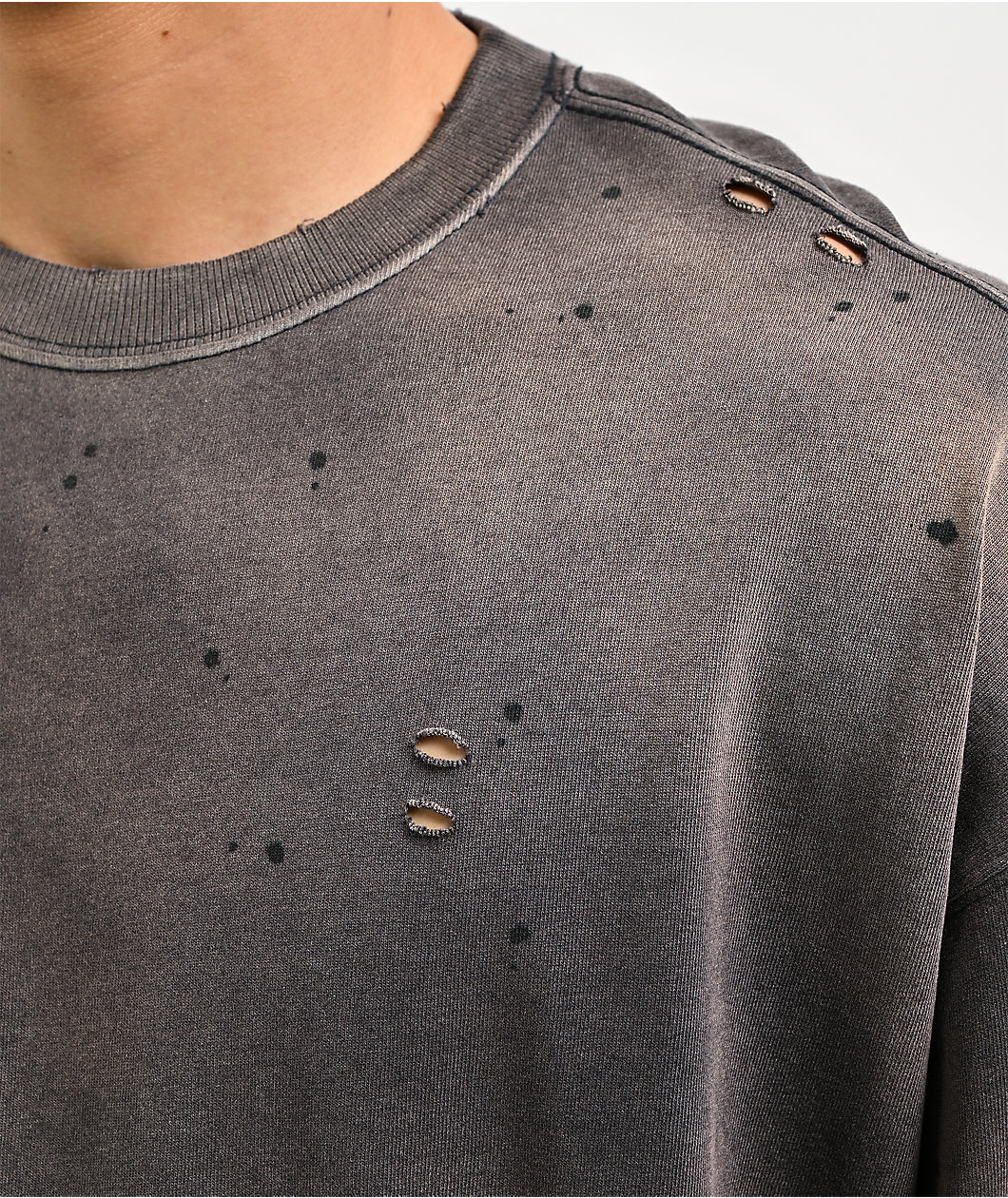 Ninth Hall Fundamentals Distressed Black Wash Long Sleeve T-Shirt