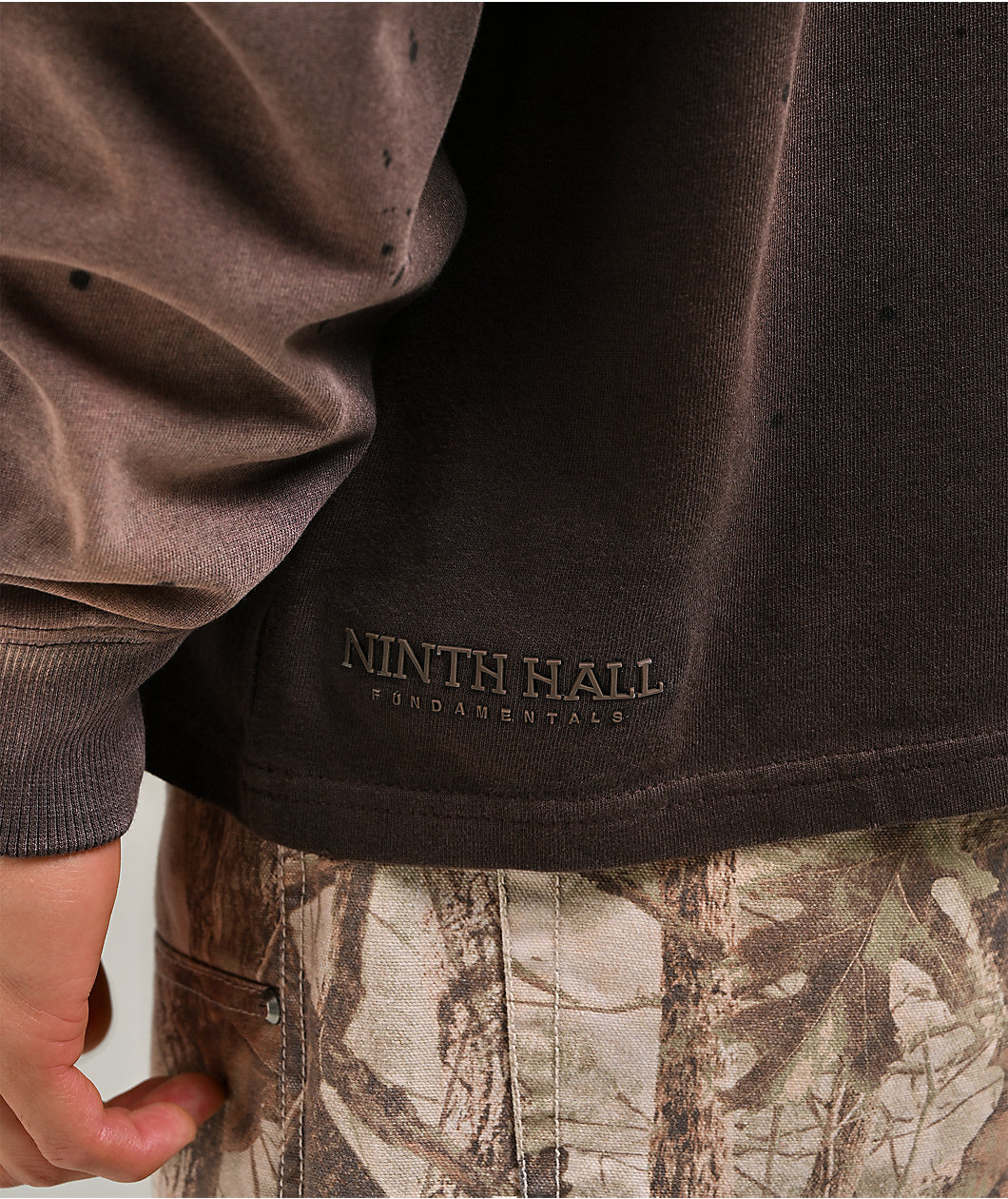 Ninth Hall Fundamentals Distressed Brown Wash Long Sleeve T-Shirt