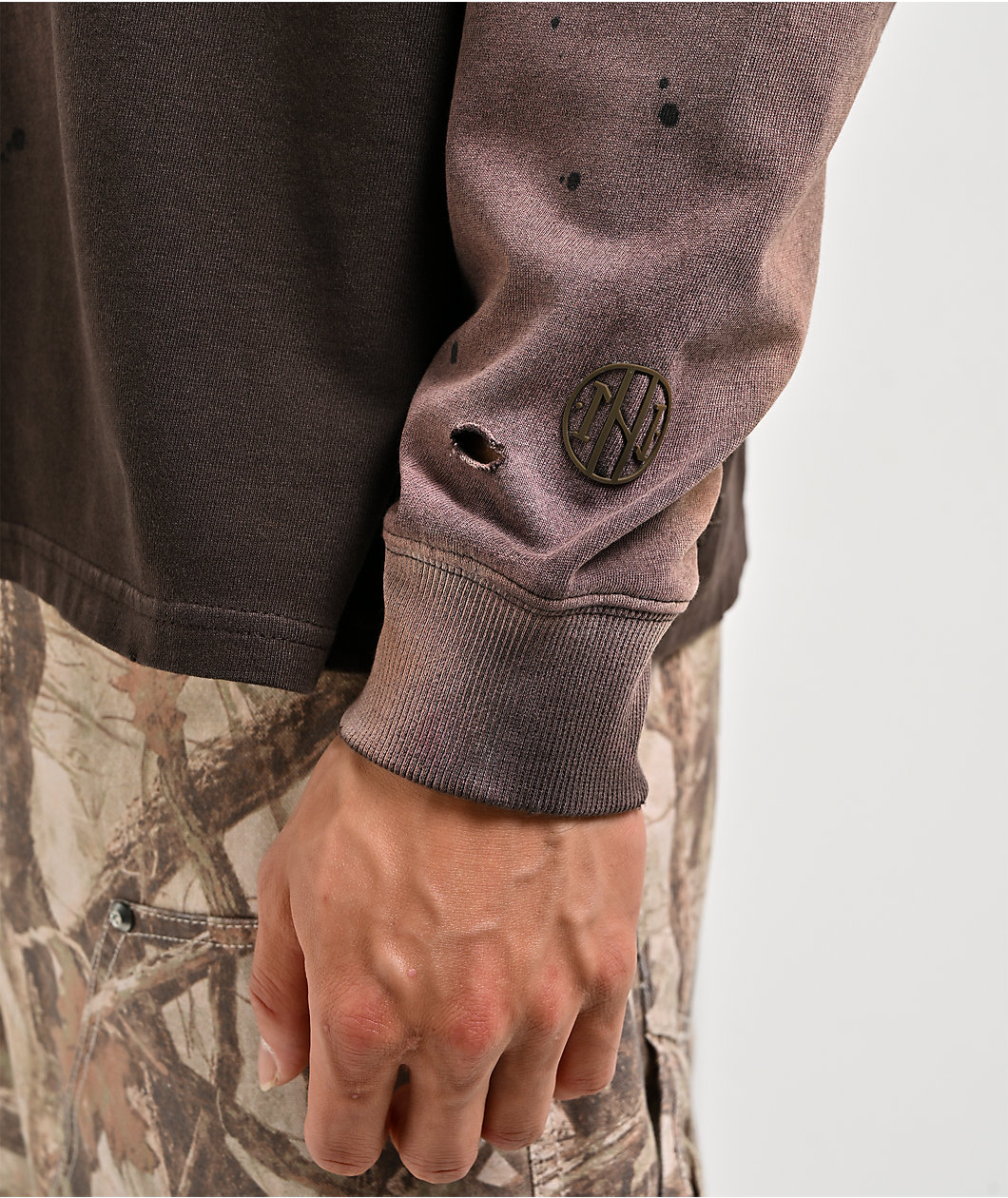 Ninth Hall Fundamentals Distressed Brown Wash Long Sleeve T-Shirt
