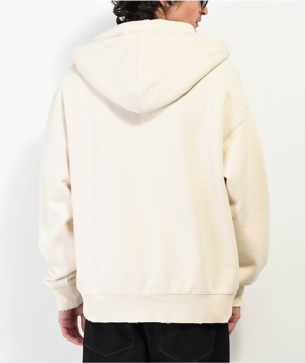 Ninth Hall Fundamentals Distressed Cream Boxy Zip Hoodie