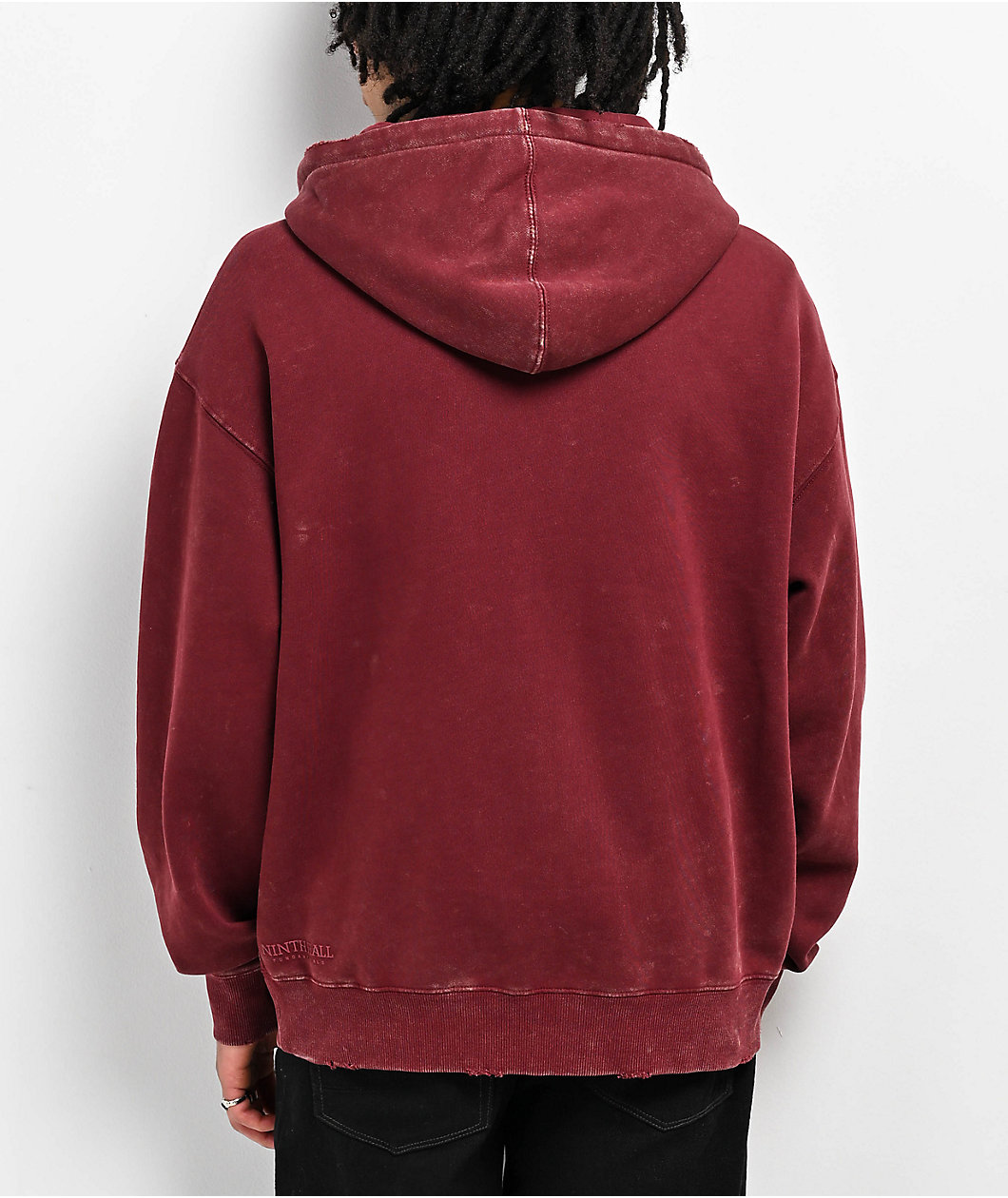 Ninth Hall Fundamentals Distressed Maroon Boxy Zip Hoodie