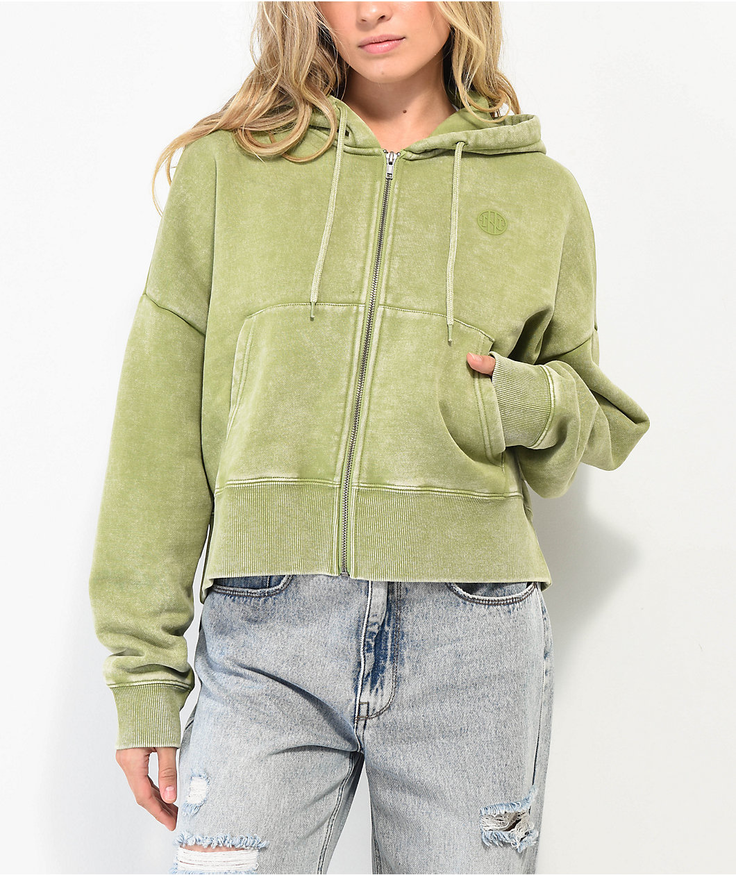 Ninth Hall Fundamentals Epsom Wash Boxy Crop Zip Hoodie