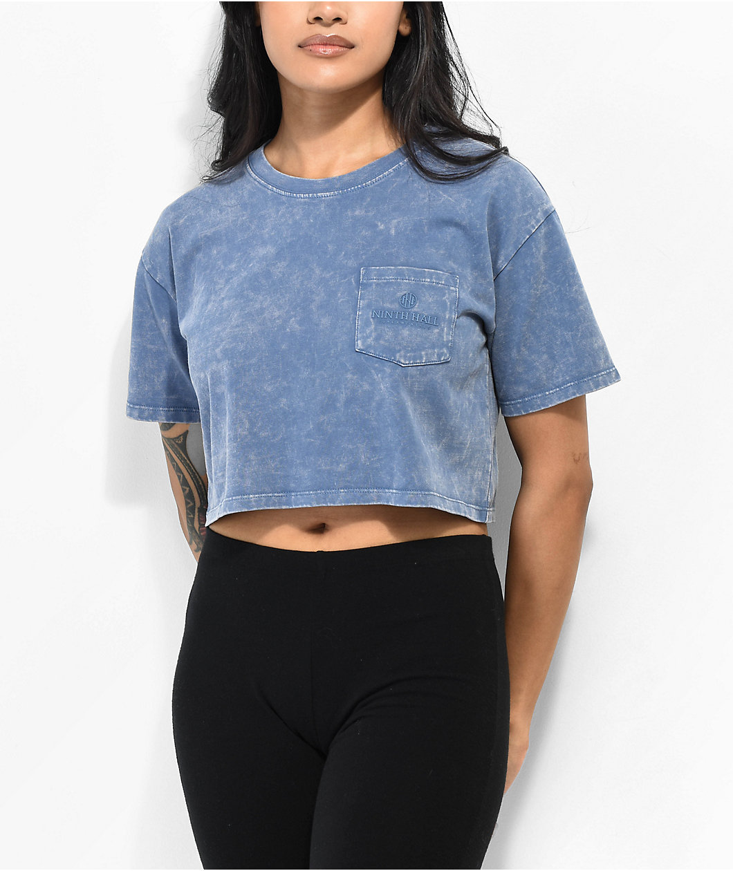 Ninth Hall Fundamentals Kaeya Blue Wash Boxy Crop T-Shirt