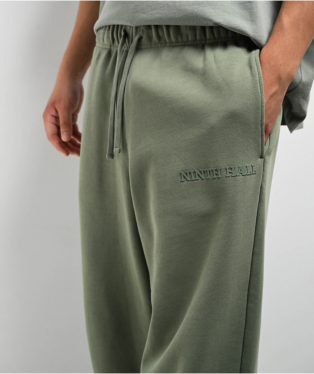 Ninth Hall Fundamentals Light Green Oversized Open Hem Sweatpants