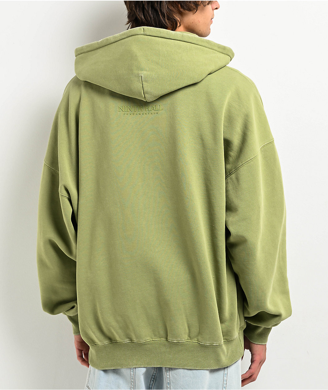 Ninth Hall Fundamentals Light Green Wash Boxy Zip Hoodie