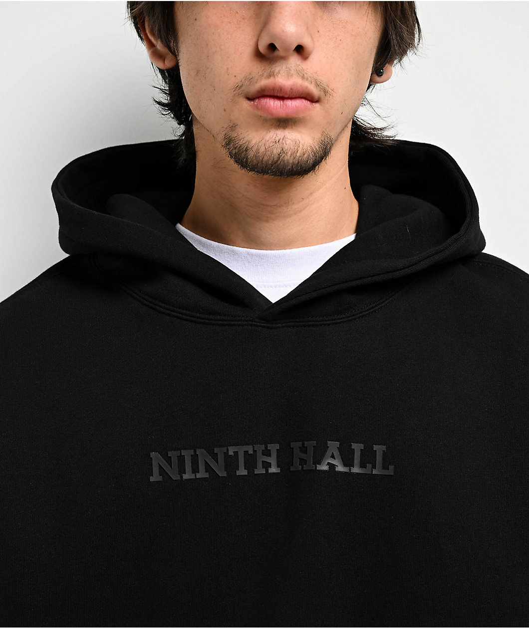 Ninth Hall Fundamentals Logo Black Washed Oversized Hoodie