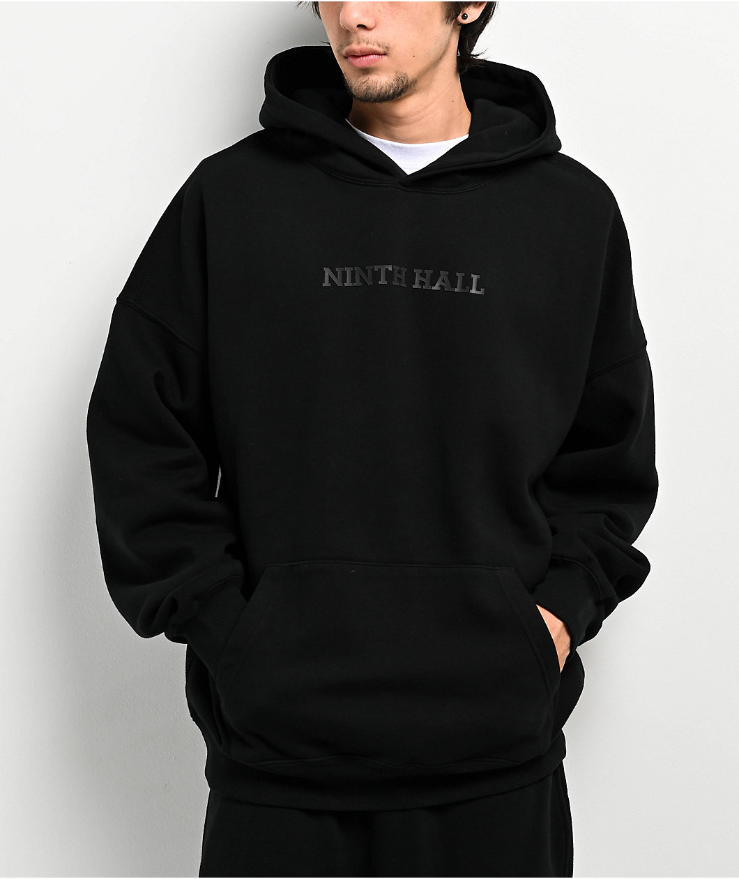 Ninth Hall Fundamentals Logo Black Washed Oversized Hoodie