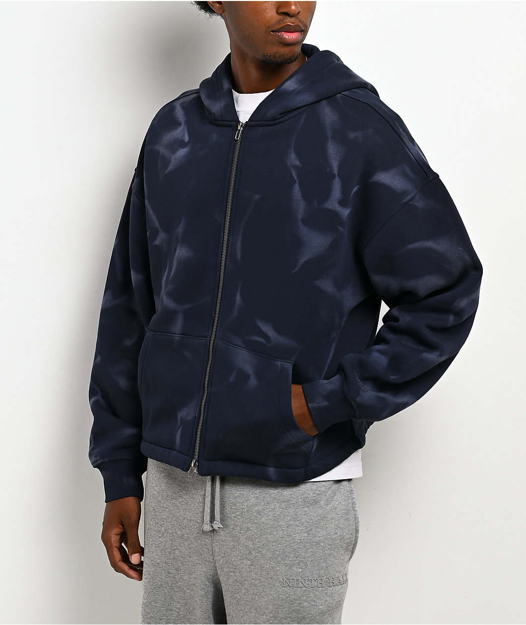 Ninth Hall Fundamentals Open Hem Purple Wash Crop Zip Hoodie
