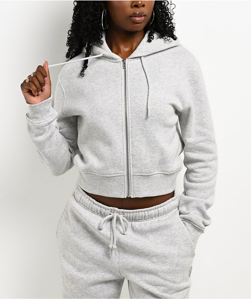 Ninth Hall Fundamentals Phoebe Grey Crop Zip Hoodie